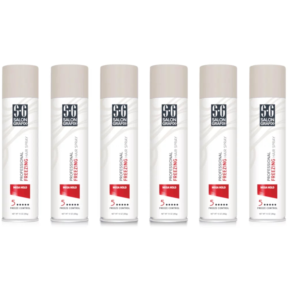 Stylish 6 Pack Salon Grafix Mega Hold Professional Freezing Hair Spray, 10 Ounces Each