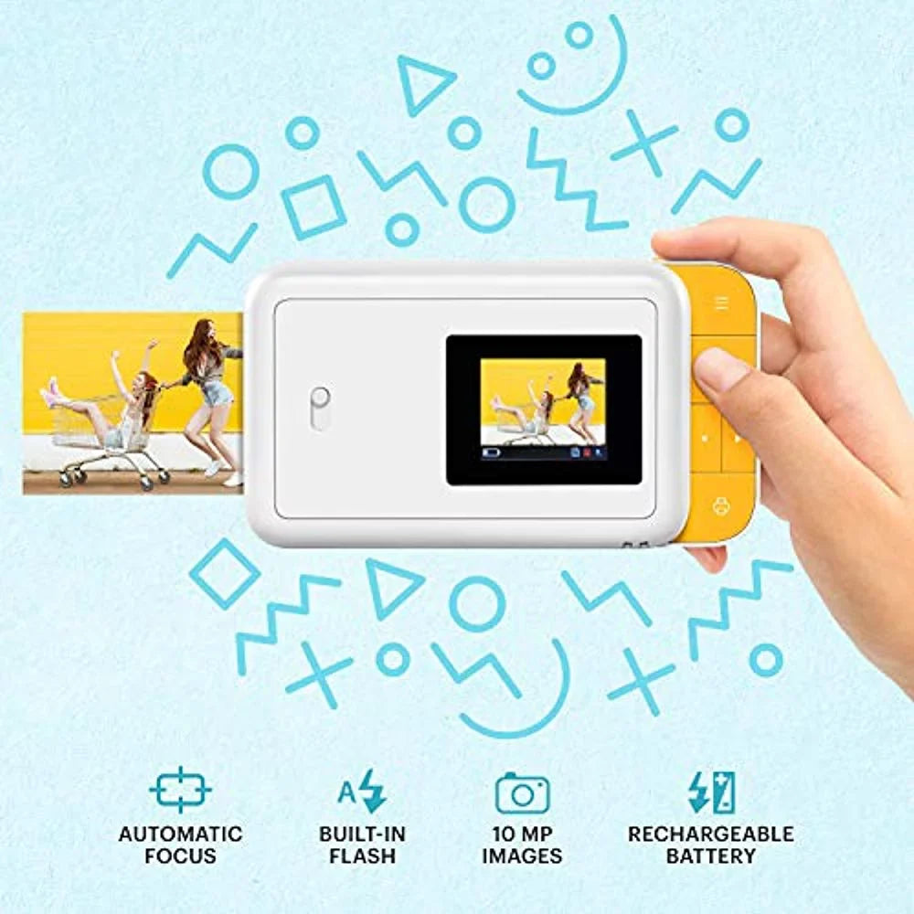 Stylish KODAK Smile Instant Print Digital Camera (White/Yellow) Photo Frames Bundle with Soft Case