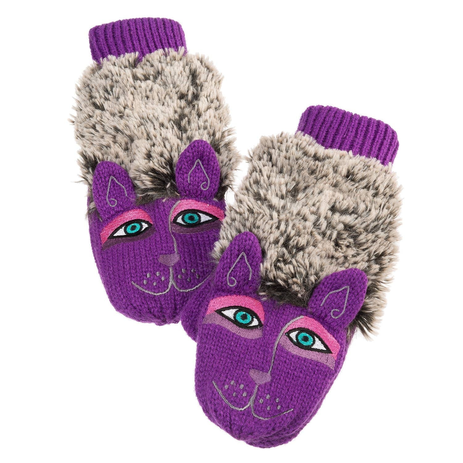 Stylish Laurel Burch Fuzzy Purple Dog Mittens