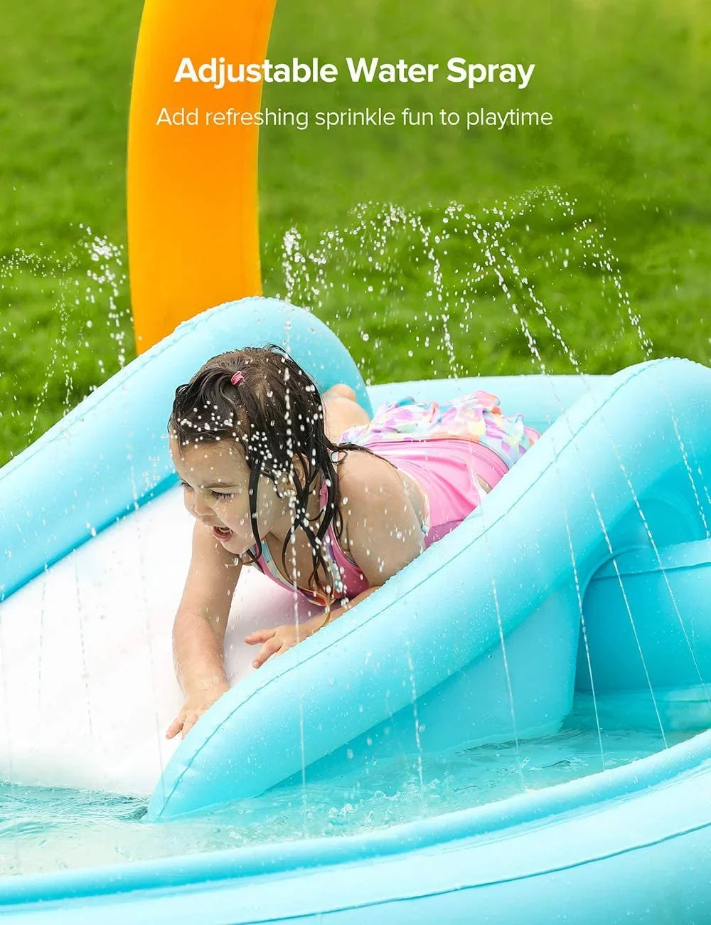 Sable Inflatable Play Center Wading Pool with Slide for Kids Children Garden Backyard 110'' x 71'' x 53''