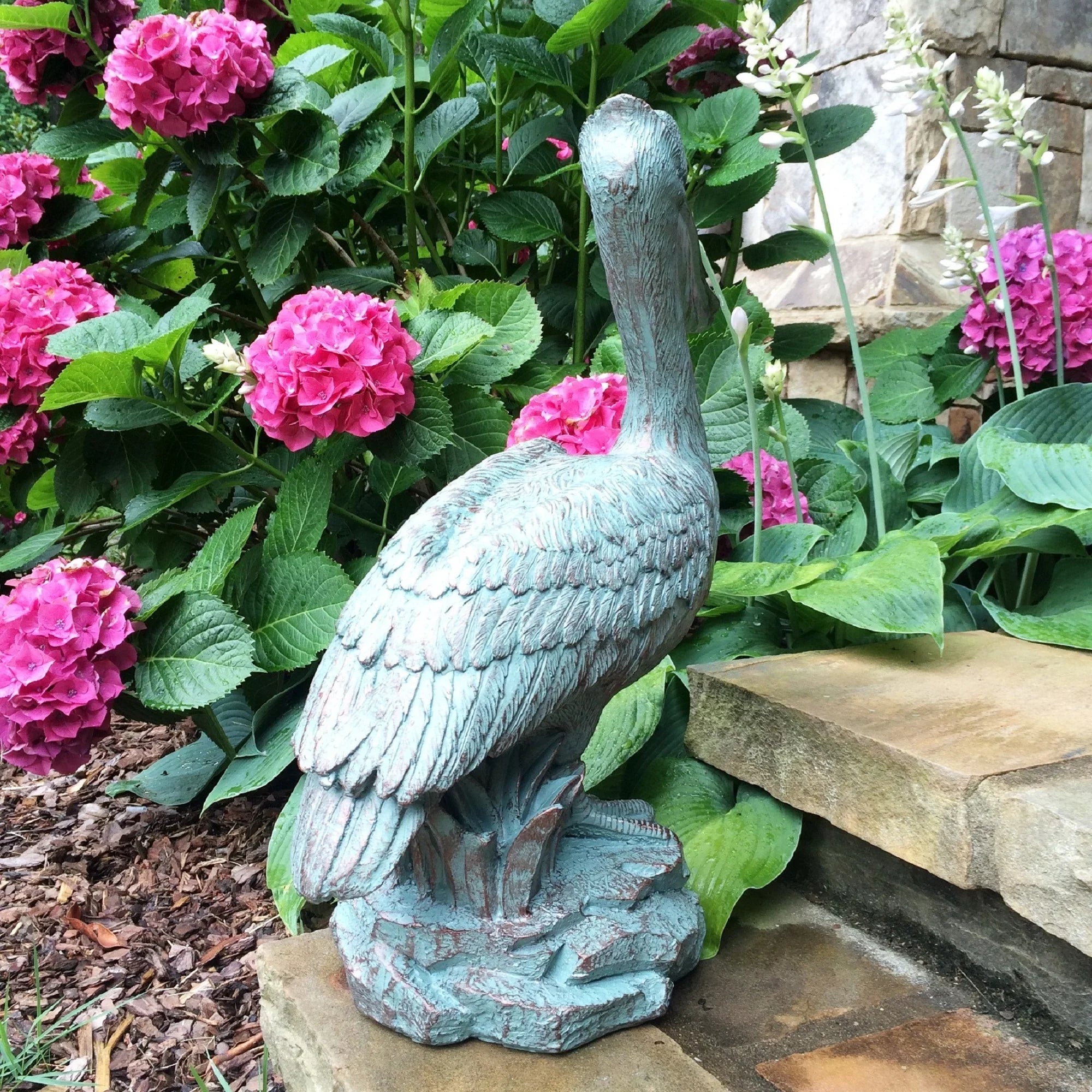 Homestyles 20 in. Bronze Patina Pelican on Coastal Rock Nautical Beach Statue