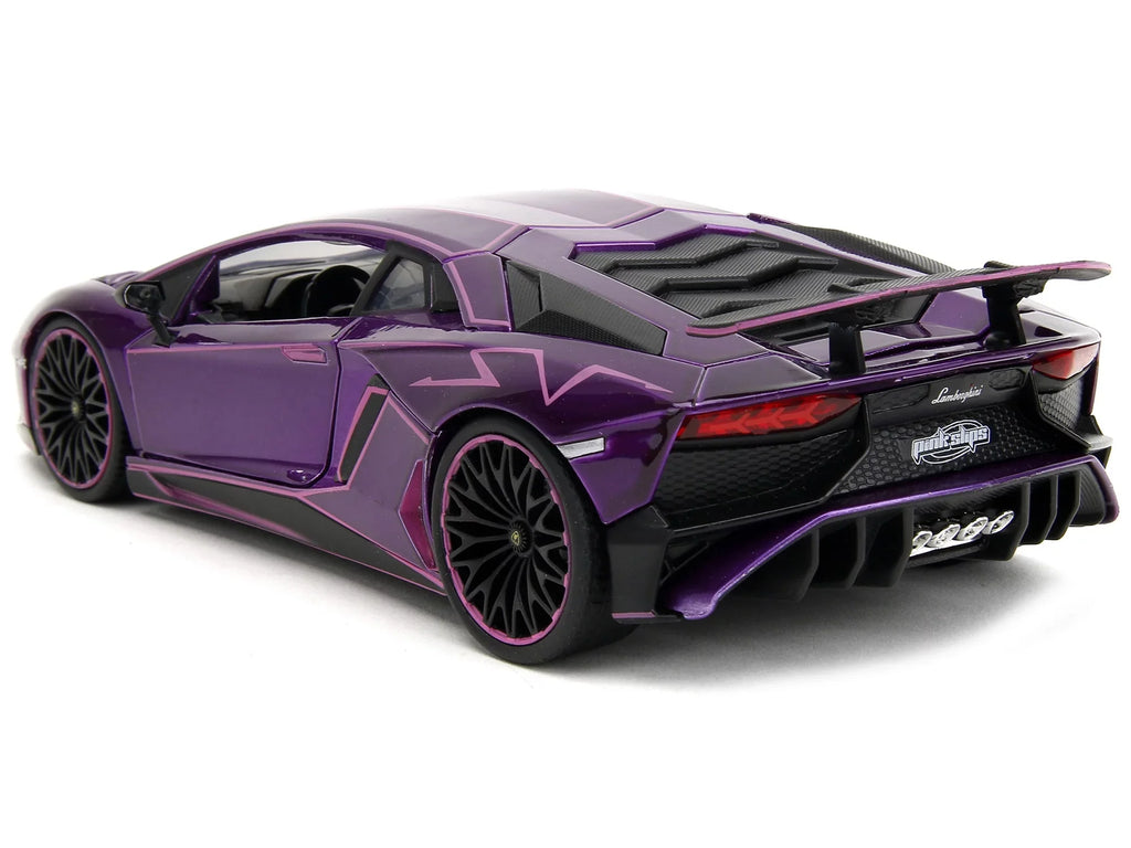 Lamborghini Aventador SV Candy Purple with Pink Graphics "Pink Slips" Series 1/24 Diecast Model Car by Jada - Exclusive Design
