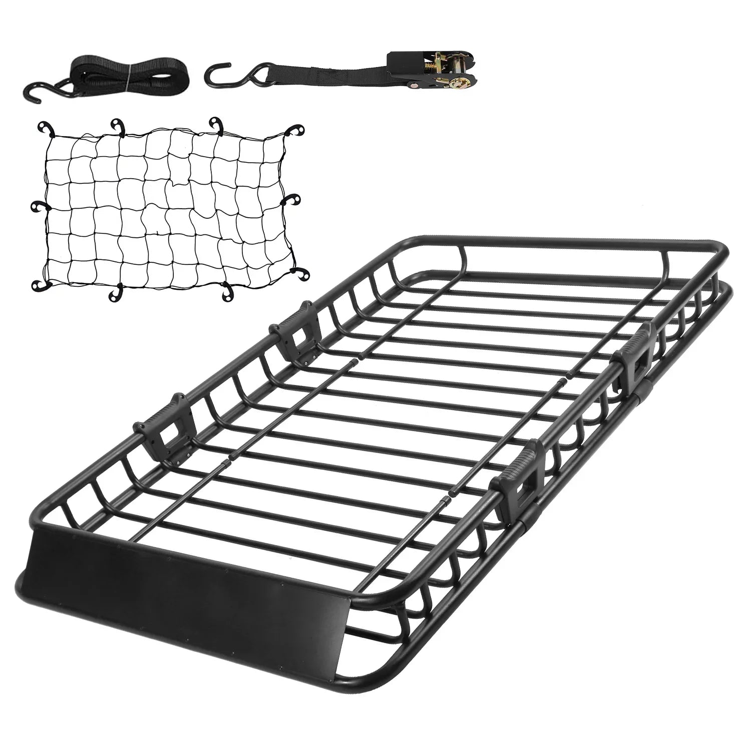 Stylish Universal Roof Rack Cargo Carrier, iMounTEK Extension Car Top Luggage Basket, 220 lb. Capacity Roof Rack Basket with Elastic Net and 10 Hooks, 63x39x6.3in, Black