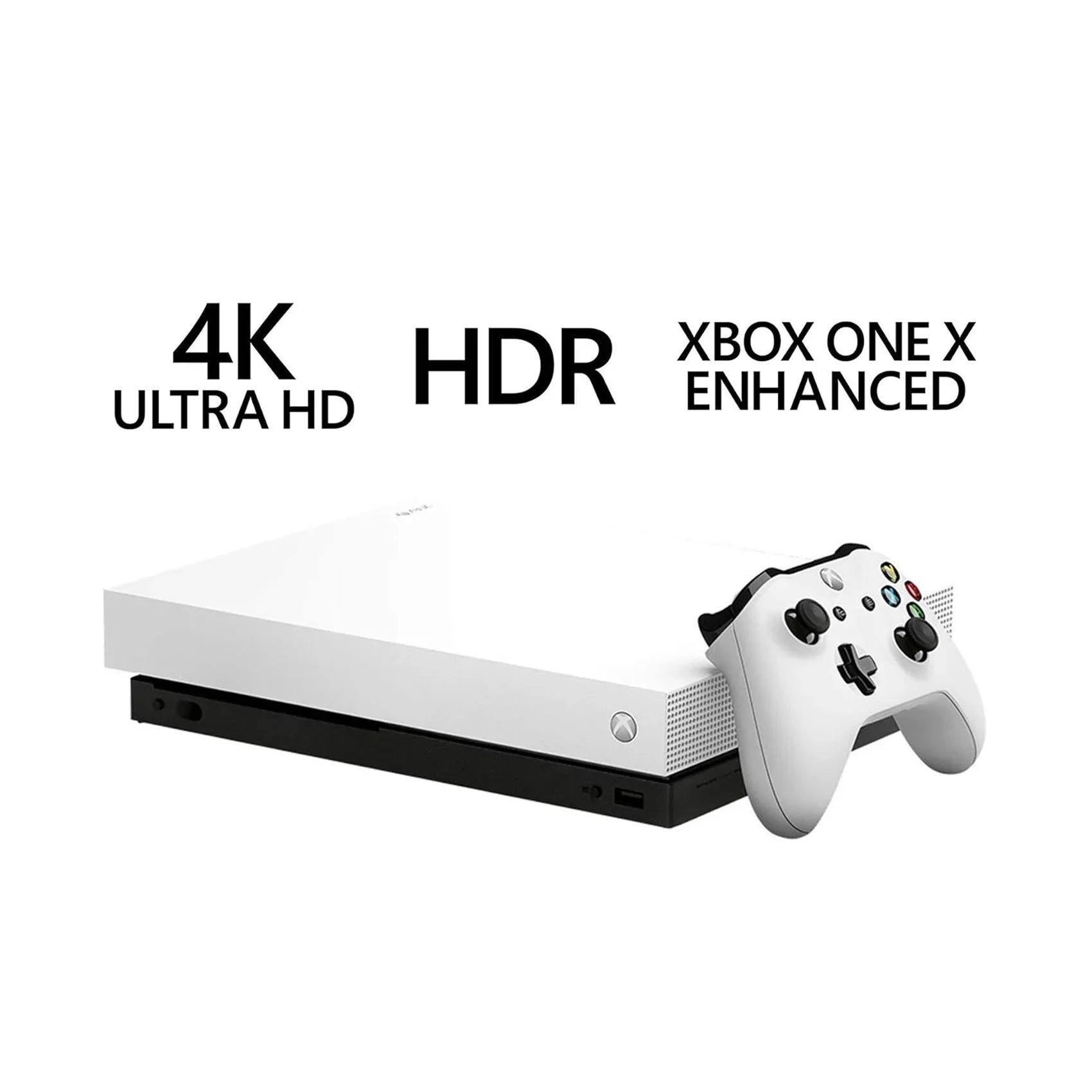 Stylish Pre-Owned Xbox One X 1TB with 2 Controller, 4K Ultra HD White with BOLT AXTION Cleaning Kit HDMI Bundle (Refurbished: Like New)