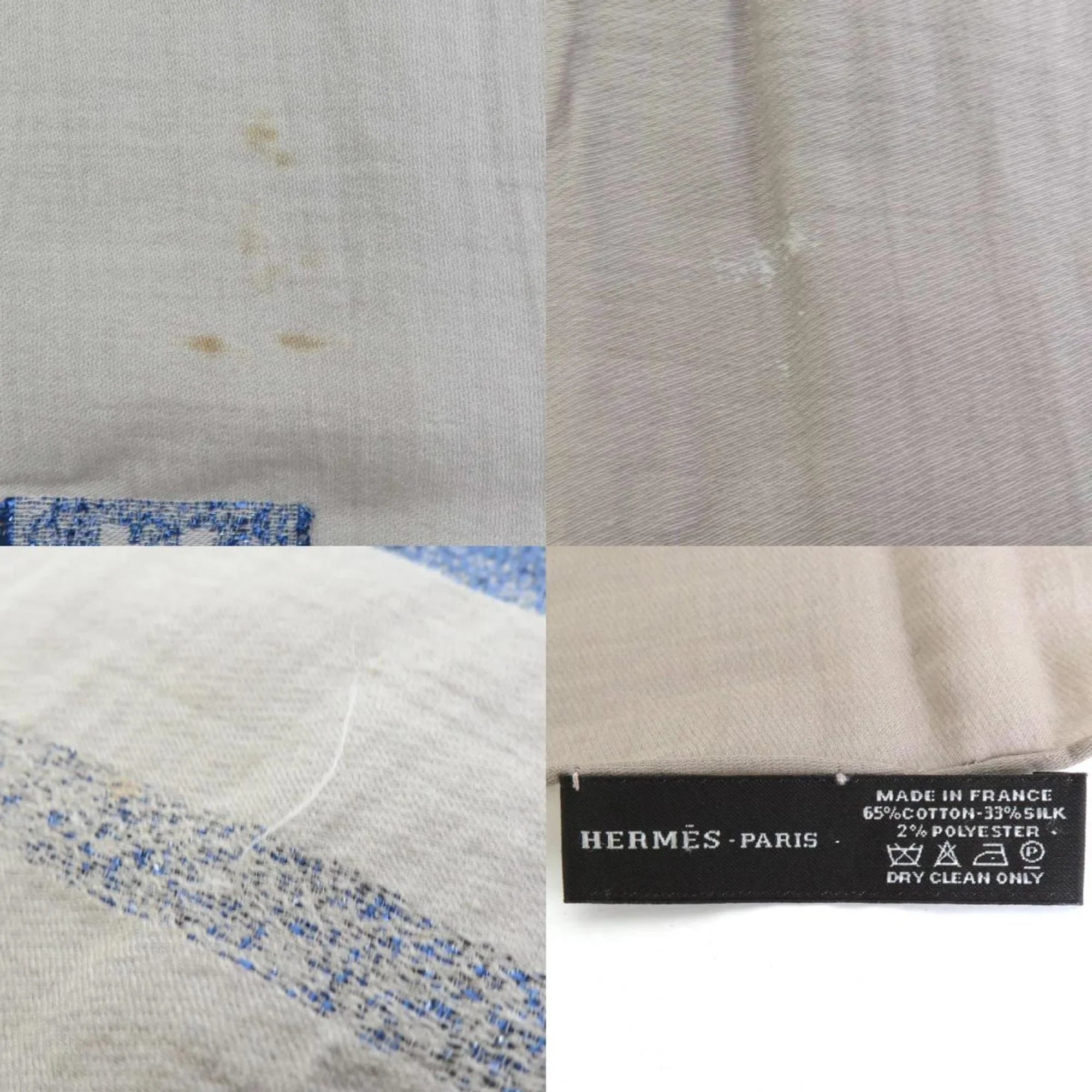 Pre-Owned Hermes HERMES Shawl Scarf H Logo Cotton/Silk/Polyester Greige/Blue Unisex e55881a (Good)