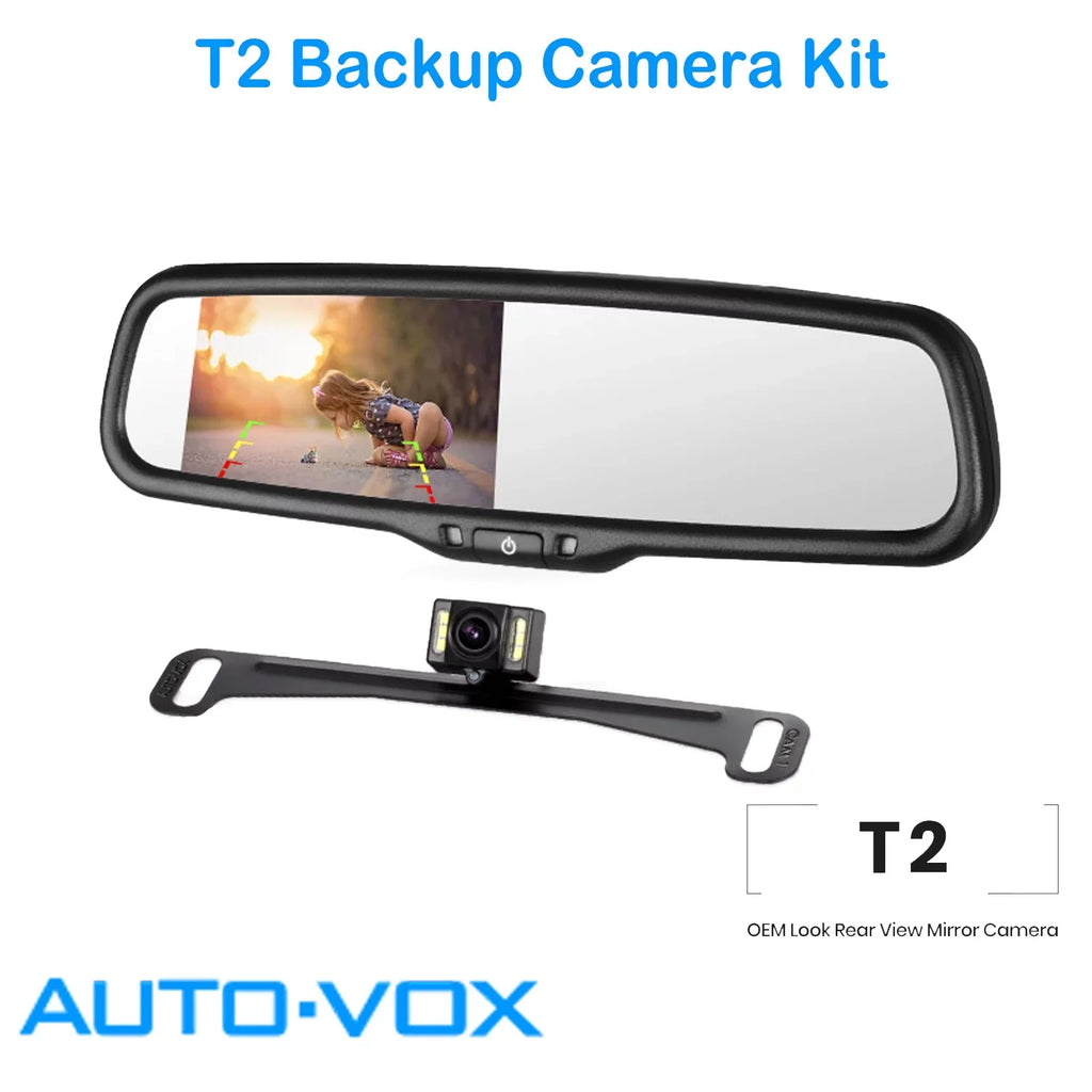 AUTO-VOX T2 Backup Camera for Car/Trucks, OEM Look Rear View Mirror Camera Monitor with IP68 Waterproof Back Up Camera for Parking & Reversing