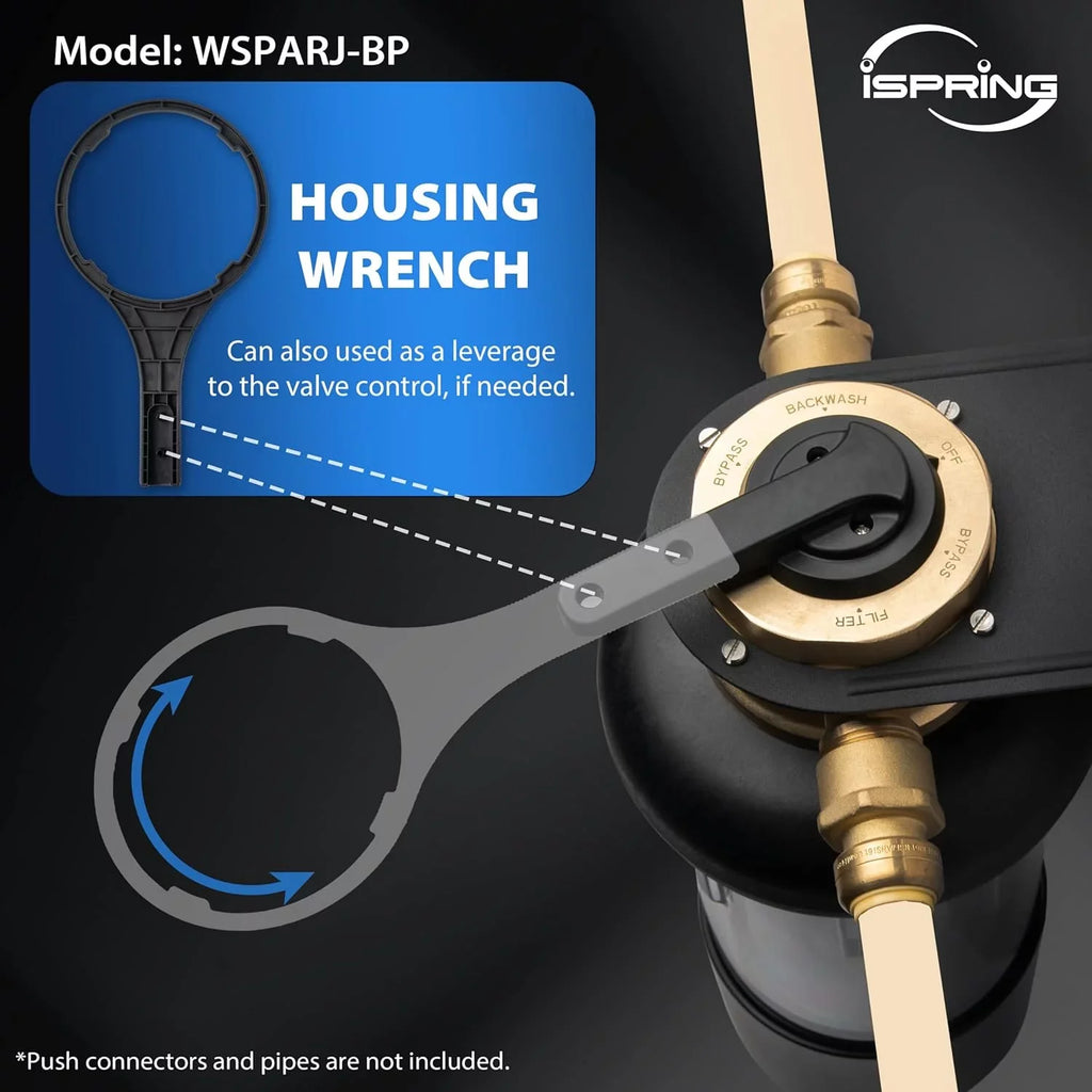 iSpring WSP100ARJ-BP Whole House Prefilter, Spin-Down Sediment Water Filter with Bypass, Upgraded Clear Housing, Jumbo Size, Flushable and Reusable, Touch-Screen Auto Flushing, 4 Modes, 100 Microns