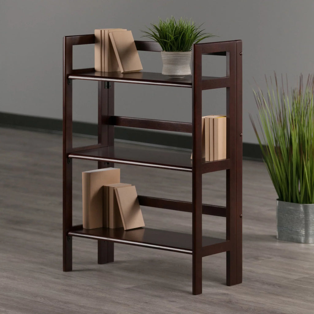 Stylish Winsome Wood Terry 3-Tier Foldable Shelf, Stackable, Walnut Finish