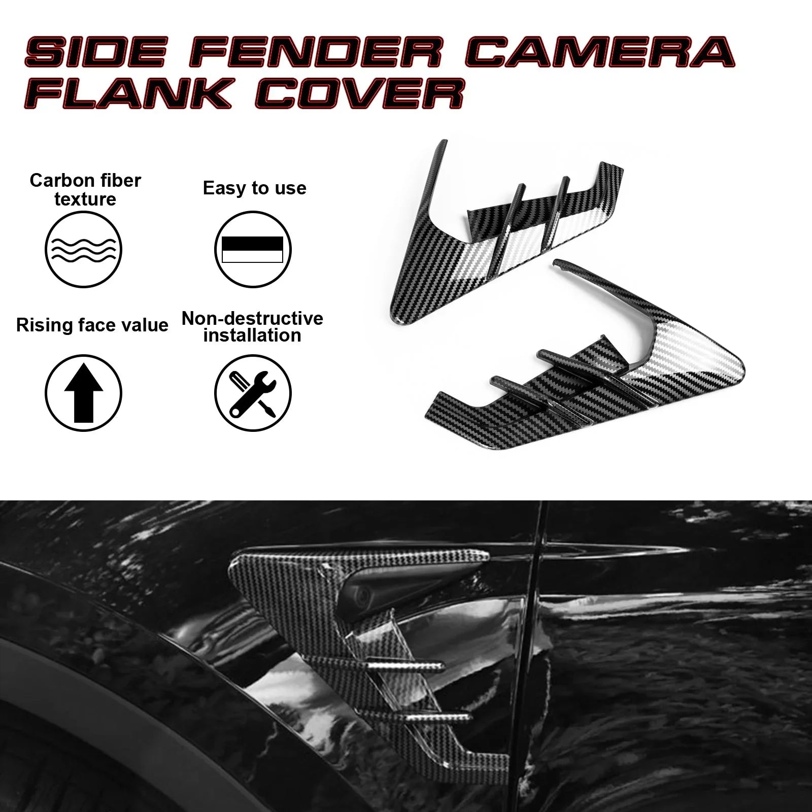 Xotic Tech Side Marker View Camera Indicator Turn Signal Cover Trim, Carbon Fiber Pattern, Compatible with Tesla Model 3 Model Y 2021+