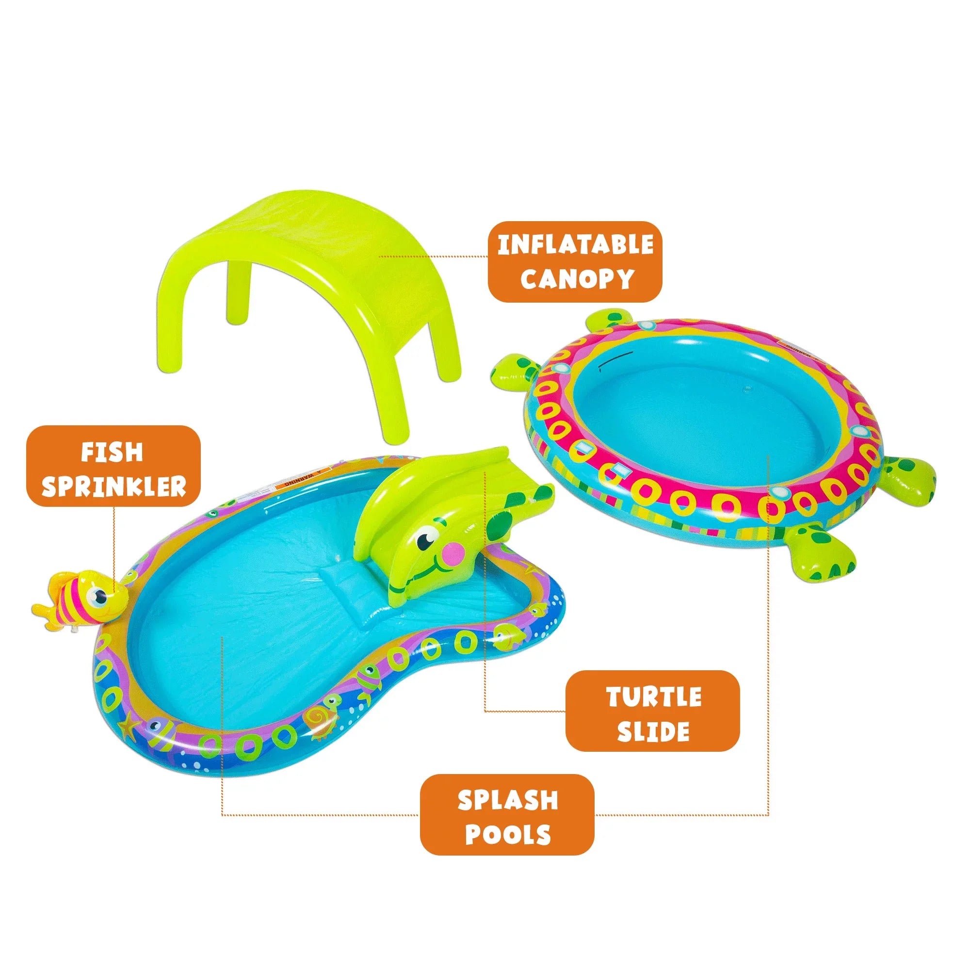 Stylish Banzai Shade 'N Slide Turtle Inflatable Kiddie Splash Pool with Sprinkler