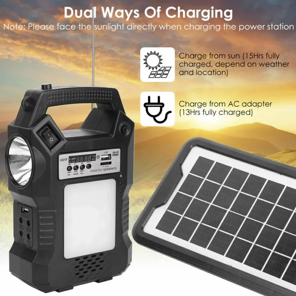Stylish DFITO Portable Solar Powered Station, Rechargeable Solar Generator, Dual Way To Charge, Solar Panel Power Bank with 3 LED Bulbs Flashlight for Hiking Camping Emergency