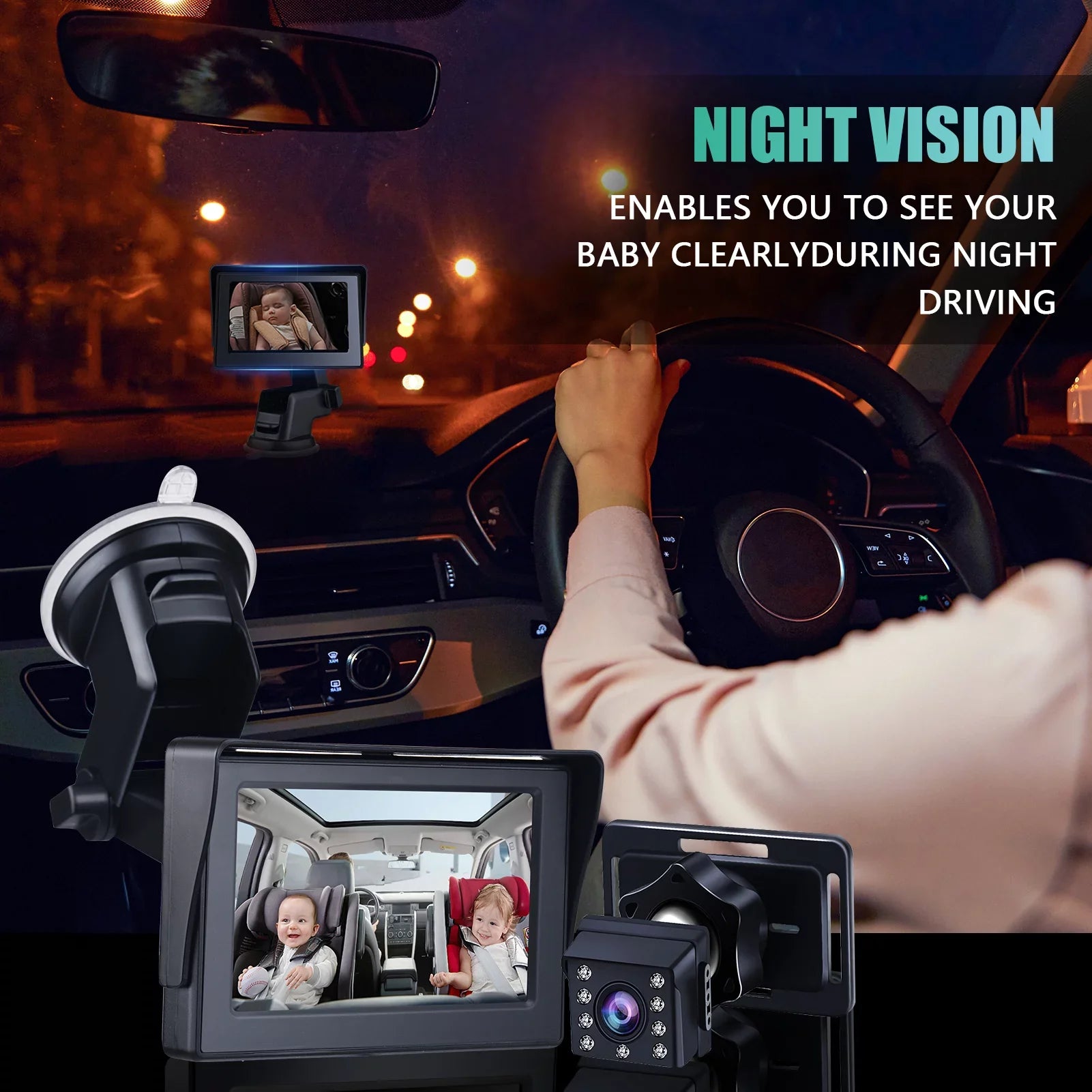 Car Mirror 1080P 4.3 Inch Car Safety Car Seat Mirror Cameras Monitored Mirrors with Wide Crystal Clear View Adjustable Angle Length 5M Long Cable - Exclusive Design