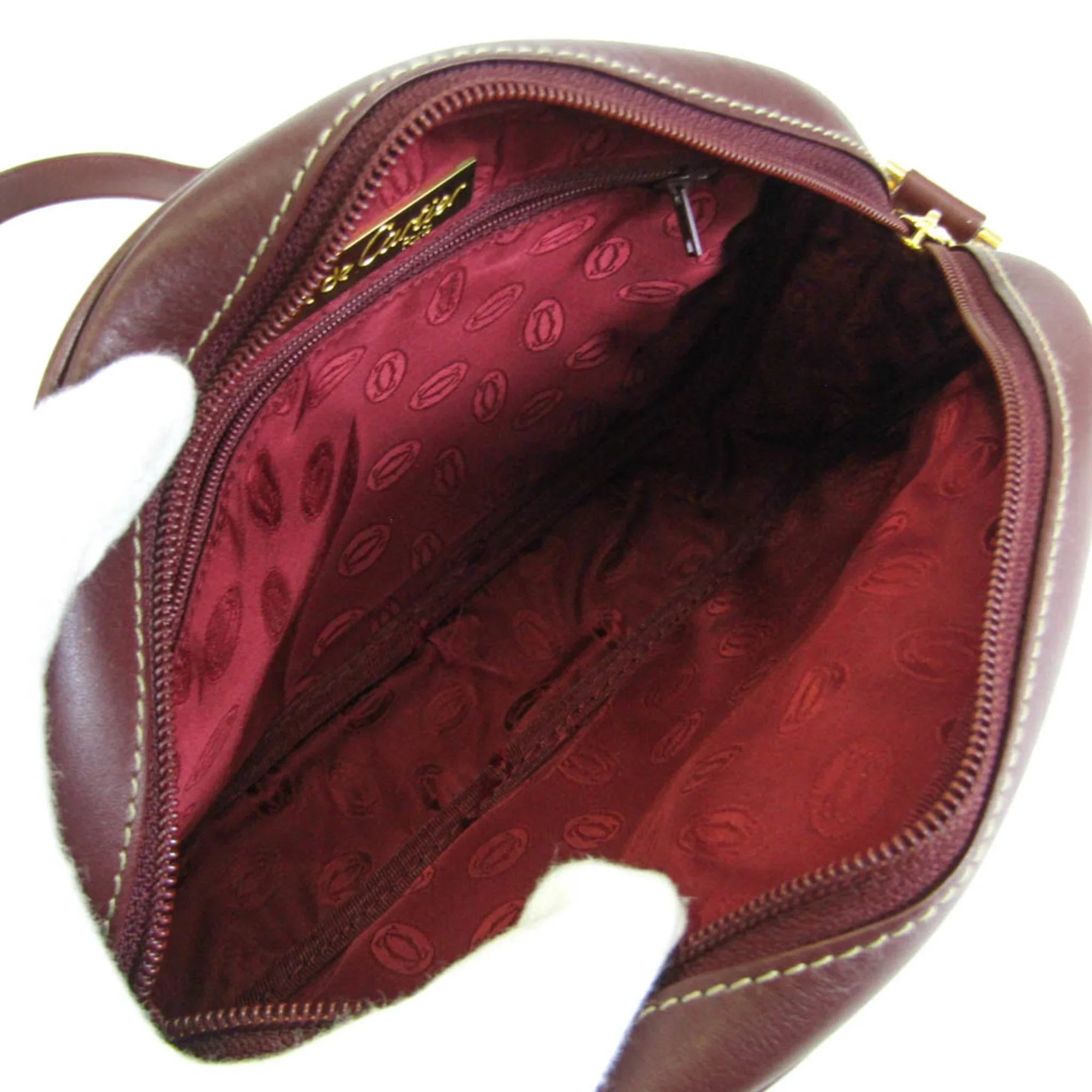 Stylish Pre-Owned Cartier Must Women's Leather Shoulder Bag Bordeaux (Good)