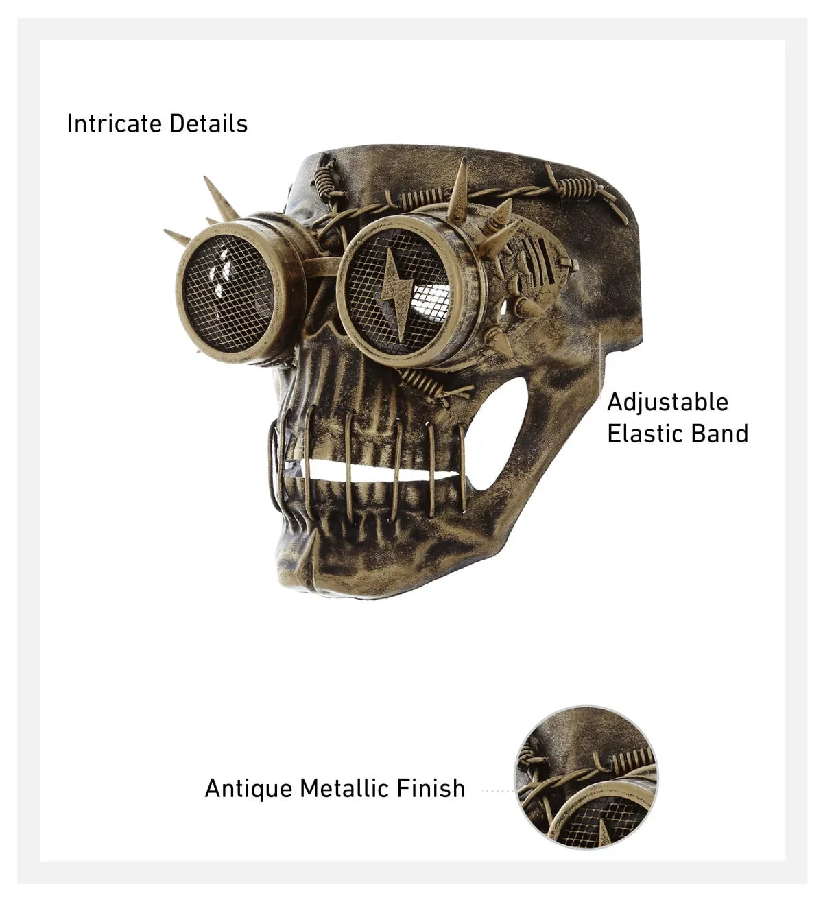 Stylish Attitude Studio Steampunk Wired Skeleton Full Face Mask Goggles Costume - Gold