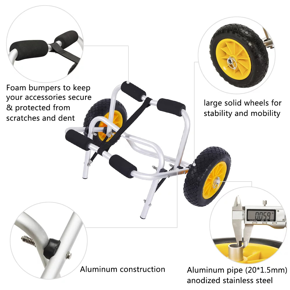 Stylish Ktaxon Aluminum Alloy Canoeing Trailer Cart Kayak Dolly Boat Canoe Trolley with Wheels