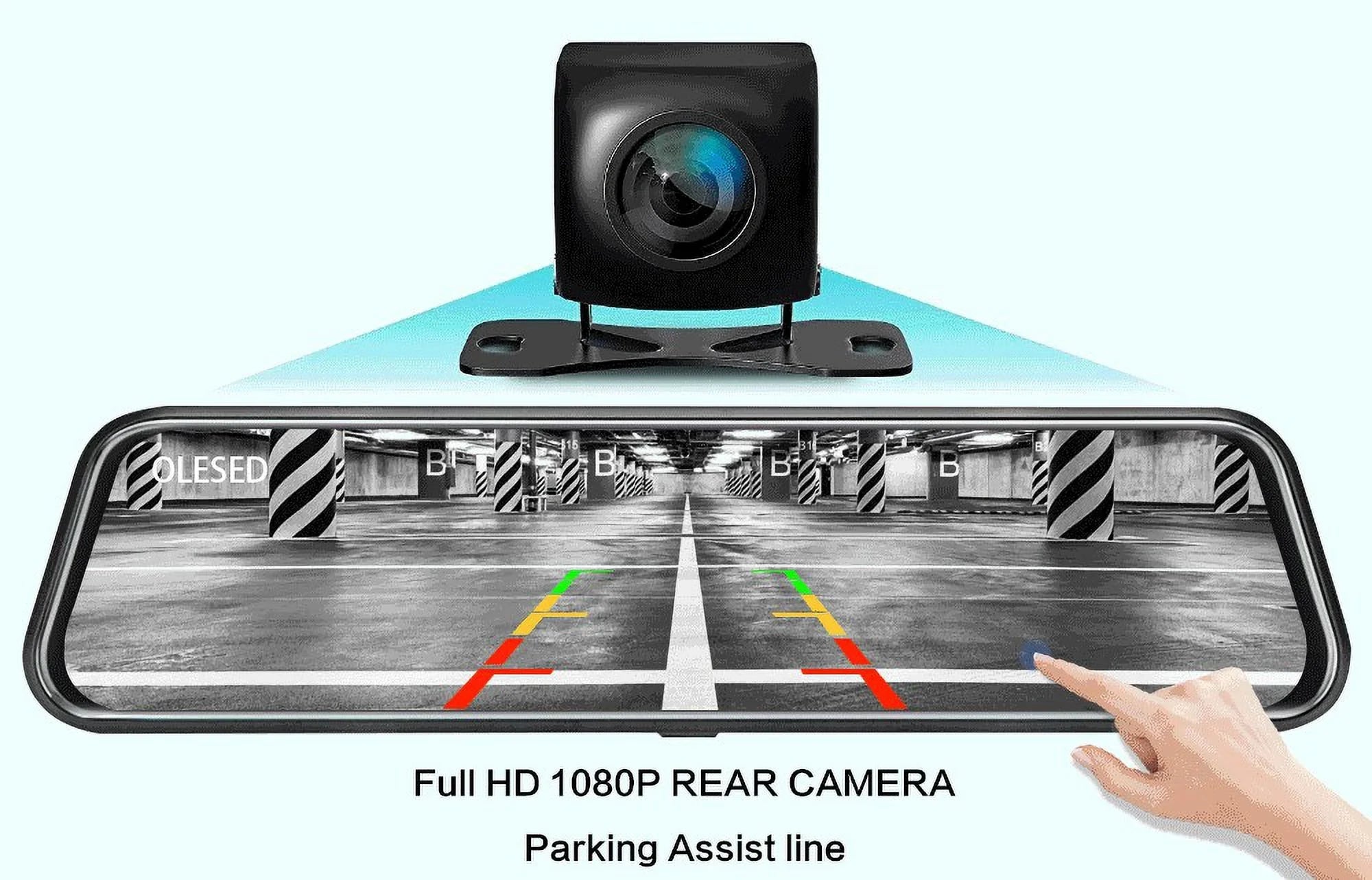 Stylish 10-inch Touch Mirror Car Camera Dashcam, 1080P FHD Full Touch Screen Front and Rear View, Super Night Vision Parking Assistance, Camera for Cars Loop Recording Streaming Media 170Â°Wide Angle