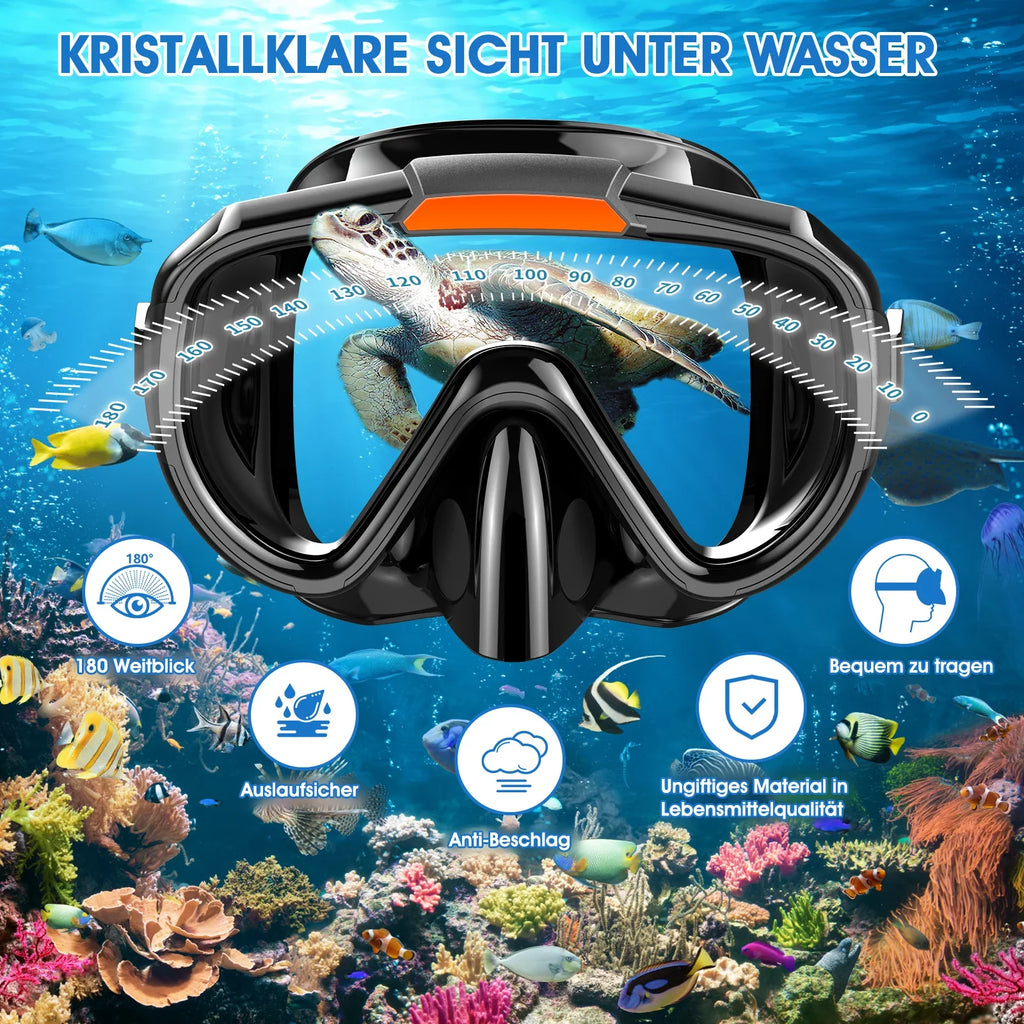 Snorkeling Gear for Adults Men Women,4 in 1 Snorkel Set with Panoramic View Diving Mask Anti-Fog Anti-Leak,Dry Top Snorkel,Fins and Travel Bag for Swimming,Snorkeling and Travel Diving - Exclusive Design