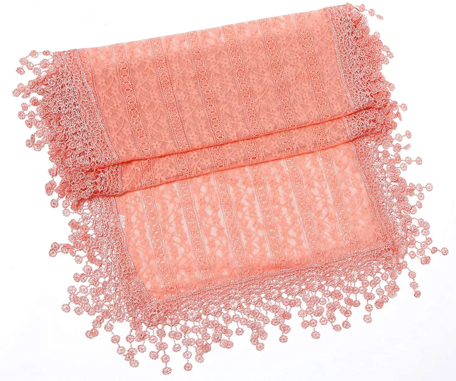Cindy and Wendy Lightweight Soft Leaf Lace Fringes Scarf shawl for Women Peach Pink - Exclusive Design