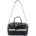 New Saint Laurent Miles Logo Black Calf Leather Duffel Bowling Bag 525145