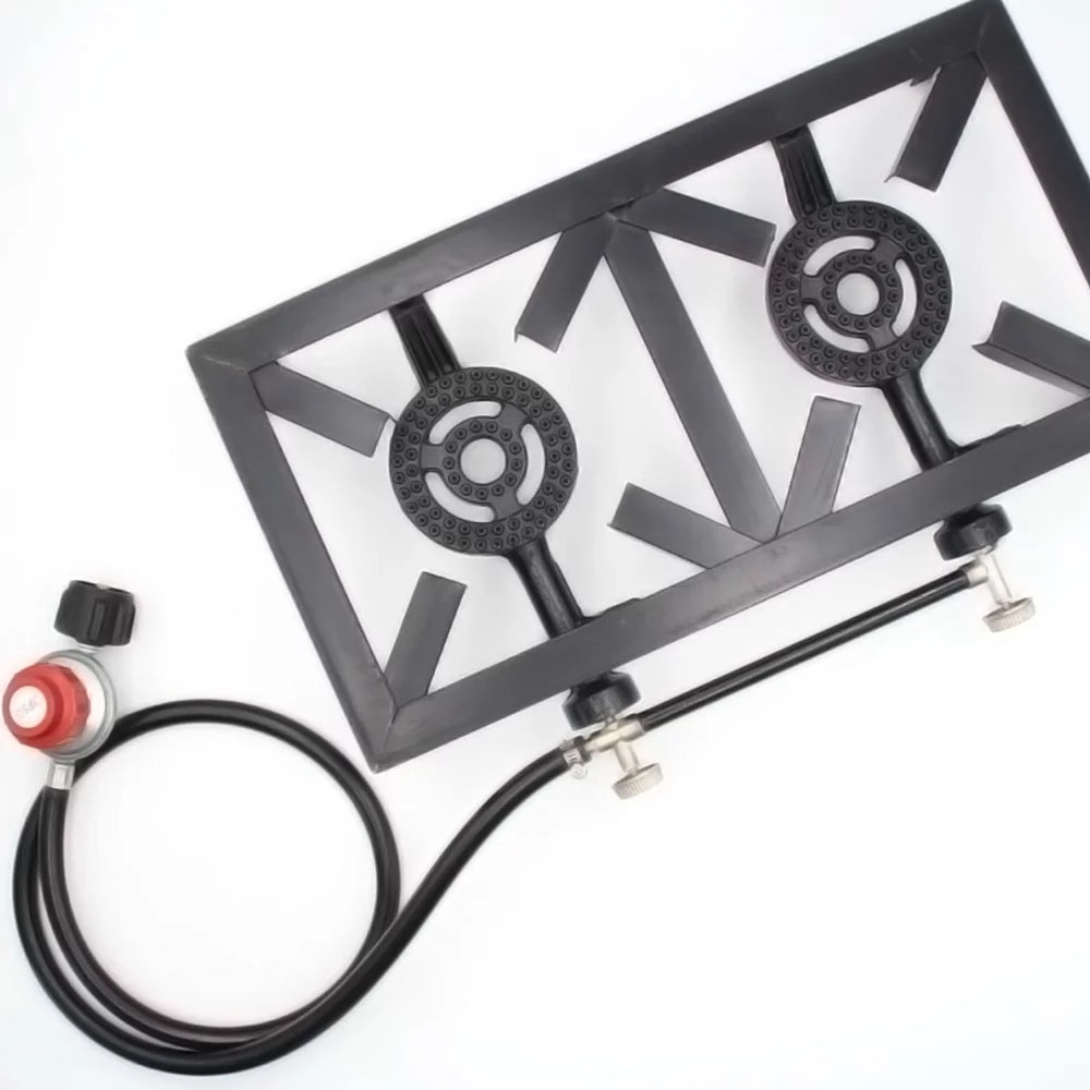 Htovila Propane Gas Double Cast Iron Stove for Patio Camping BBQ Cooking (Standard), Furnace for Excursions - Exclusive Design