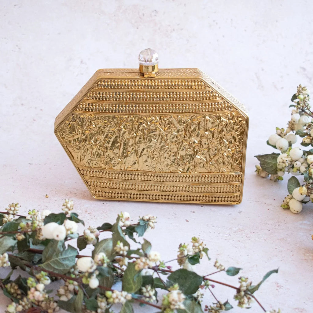 Different Craft India Royal designer handcrafted sea shell inlaid metal clutch bag for Women - Exclusive Design