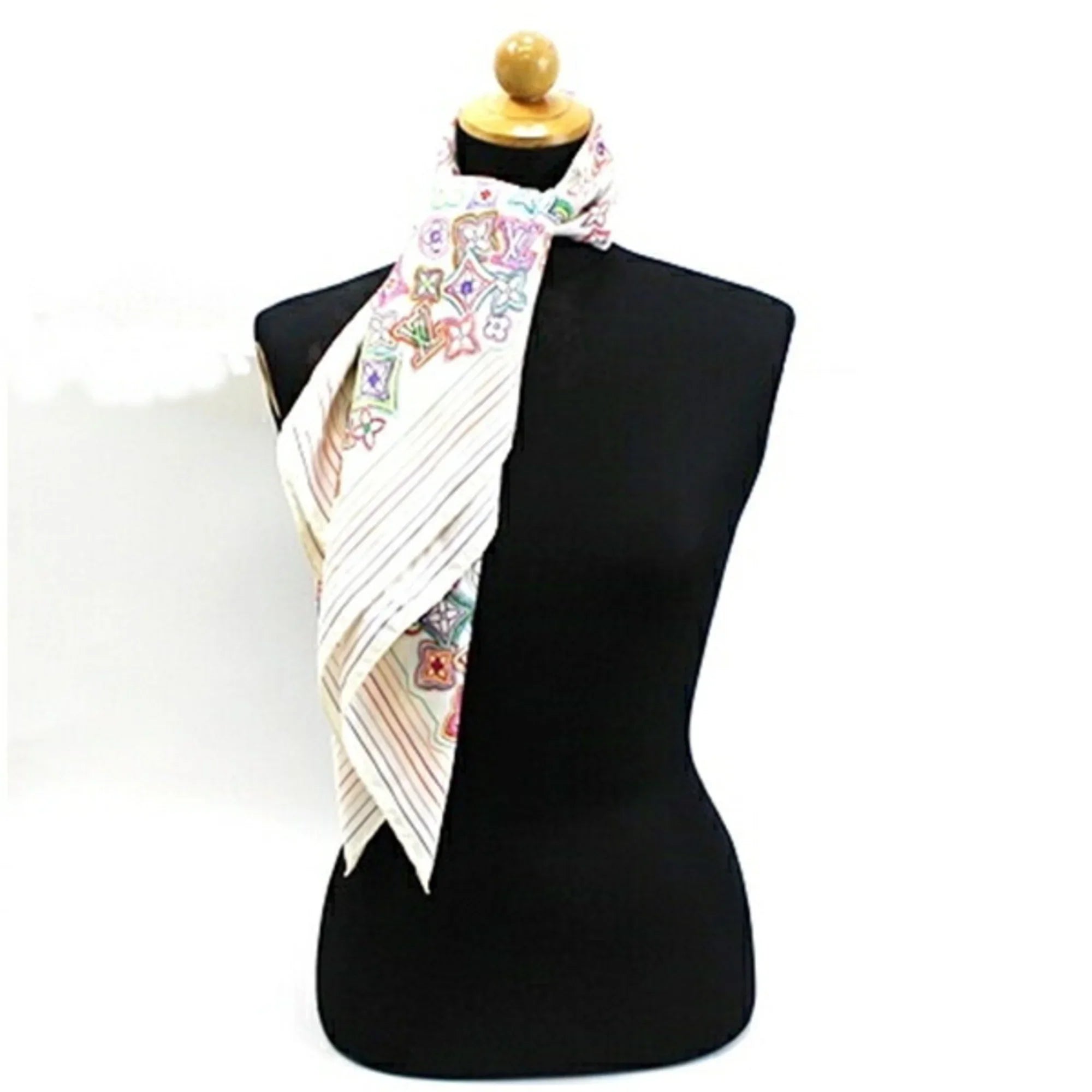 Pre-Owned Louis Vuitton Silk Scarf Muffler Monogram White x Multicolor Women's (Good)
