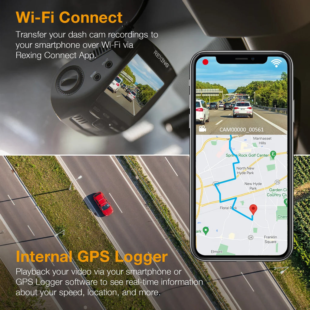 Rexing V1GW-4K Ultra HD Car Dash Cam w/Wi-Fi and GPS - Exclusive Design