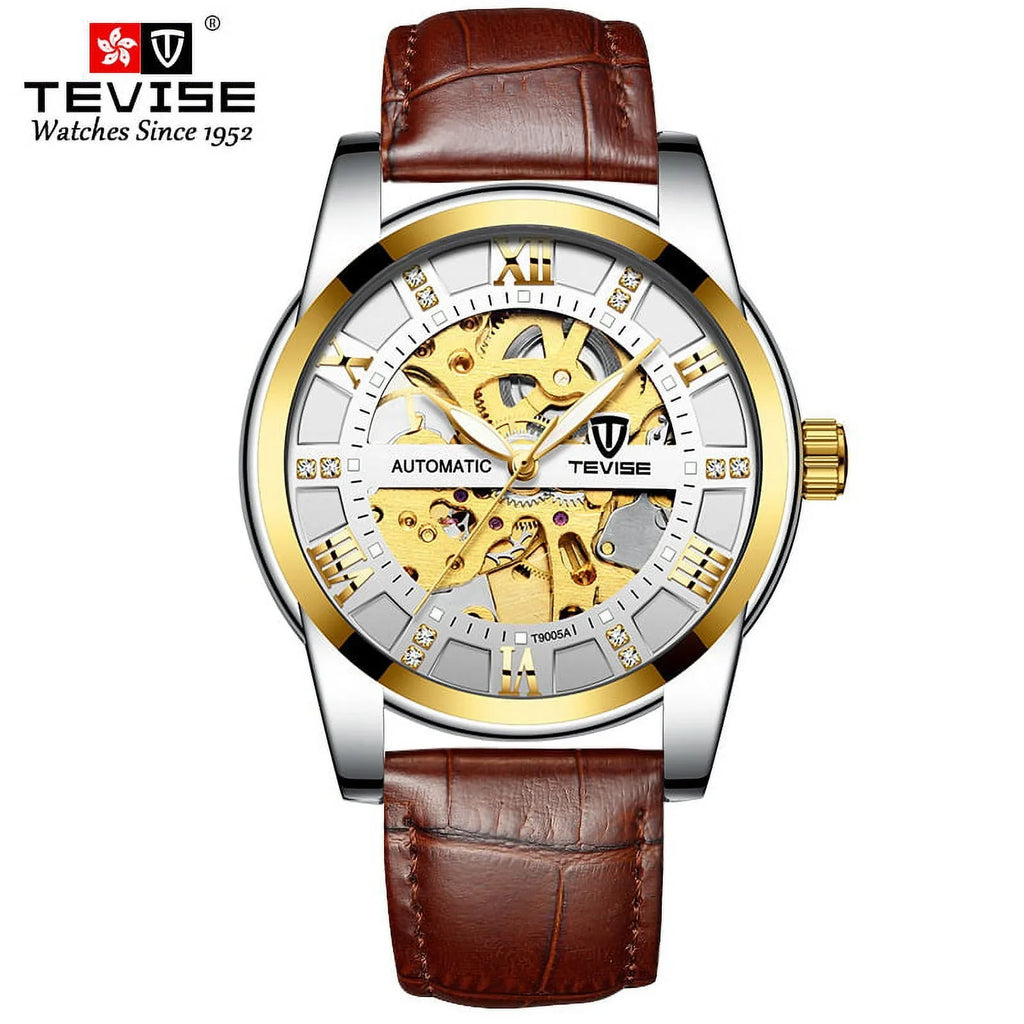 Luxury Men Tourbillon Automatic Mechanical Luminous Waterproof Skeleton Watch Brown Leather Band Graduation Gift for Him, Best Gift for Father, Boy Friend, Husband