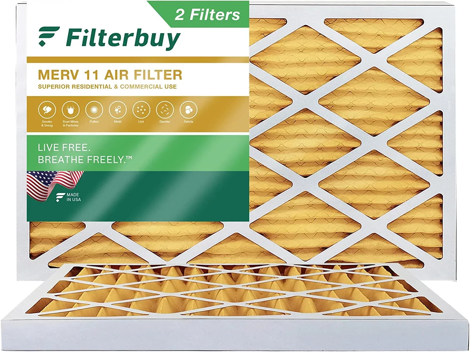 Filterbuy 16x25x2 MERV 11 Pleated HVAC AC Furnace Air Filters (2-Pack) - Exclusive Design