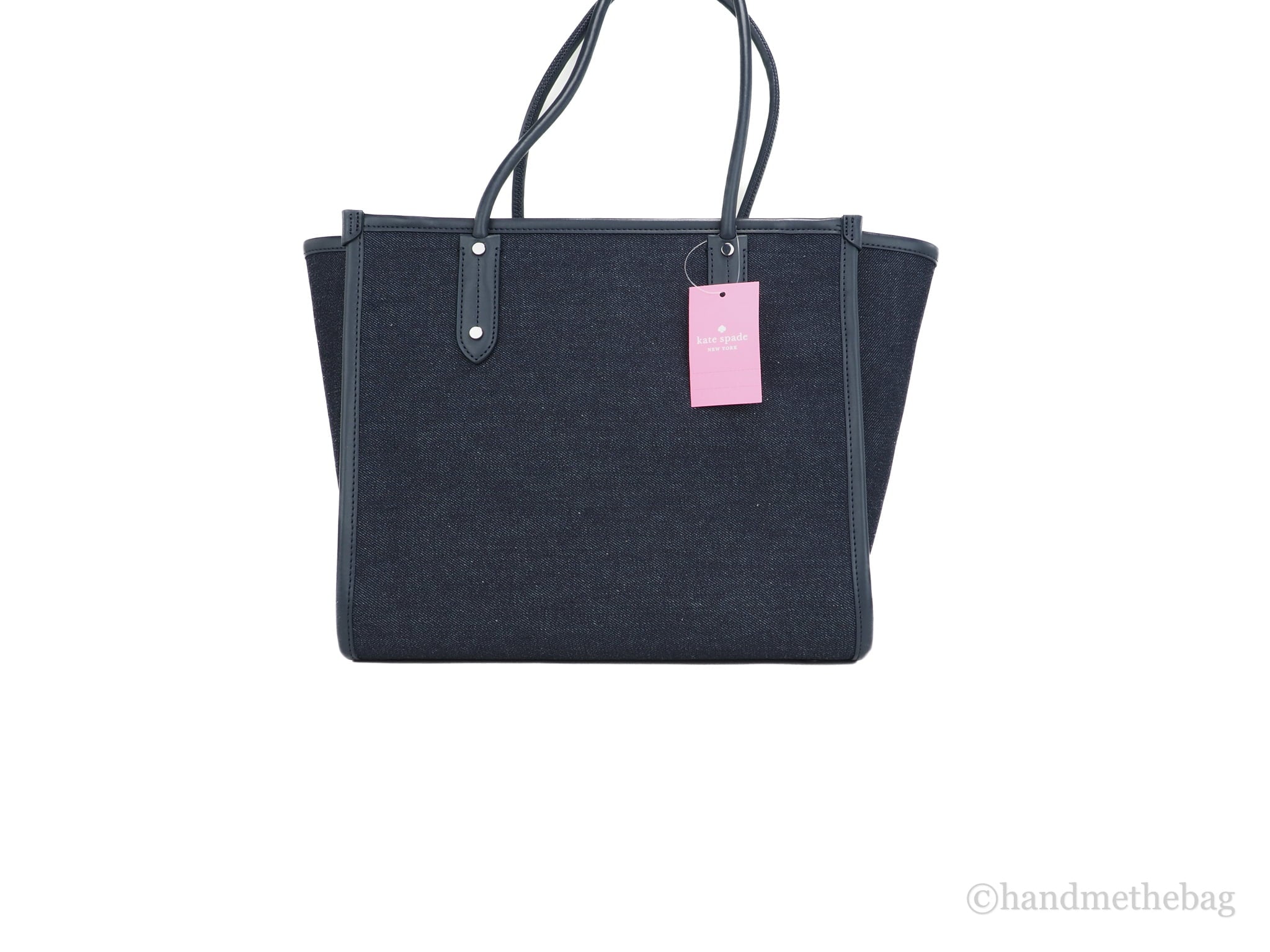 Stylish Kate Spade Ella Large Blue Multi Denim Fabric White Logo Shoulder Tote Handbag