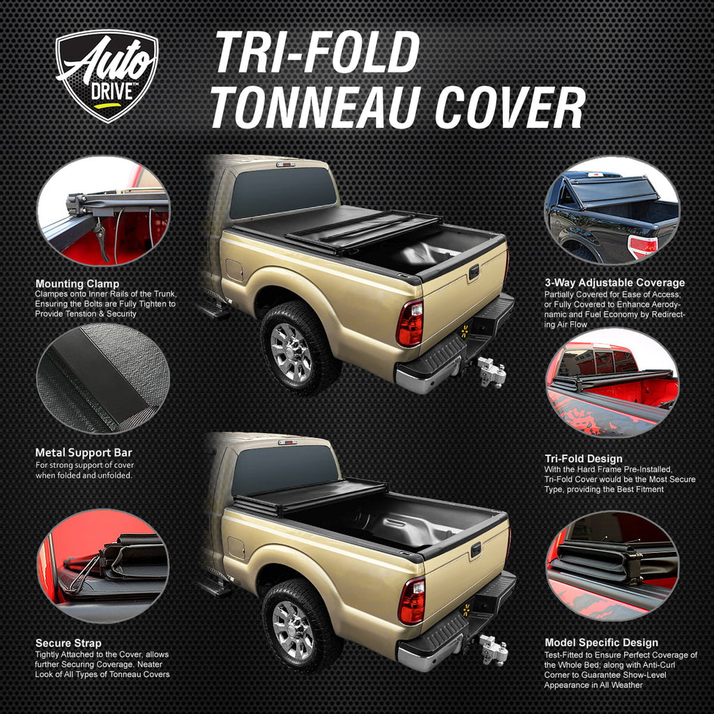 Auto Drive Soft Tri Fold Truck Bed Tonneau Cover Fits 00-06 Toyota Tundra 6Ft Bed - Exclusive Design