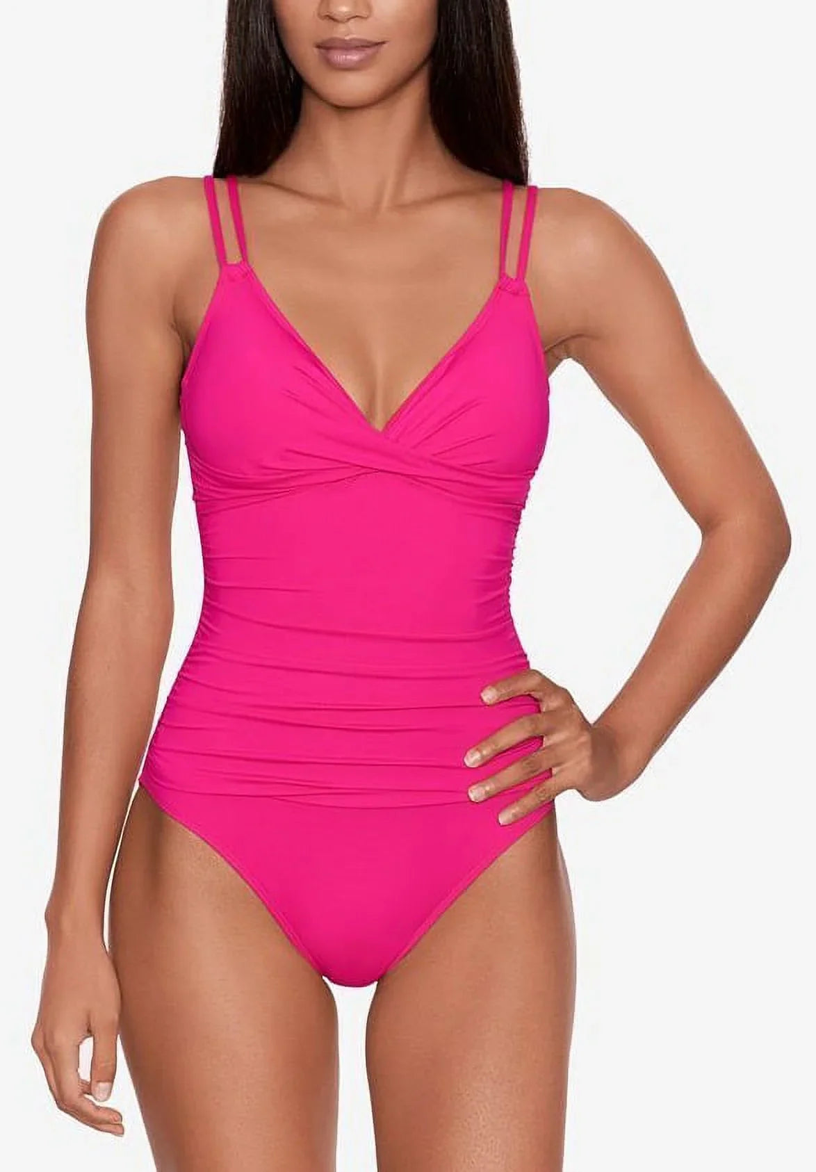 Stylish Ralph Lauren PASSIONFRUIT PINK Beach Club Double Strap One Piece Swimsuit, US 14