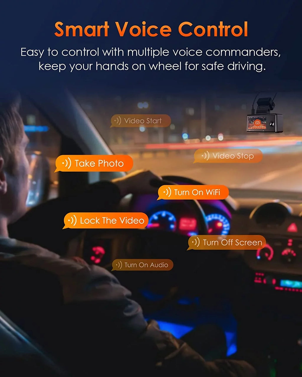 Vantrue E3 2.5K 3 Channel WiFi Dash Cam 1944P+1080P+1080P Front and Rear Inside 3 Way GPS Dash Camera for Car Voice Control IR Night Vision 24 Hrs Parking Mode Motion Detection - Exclusive Design