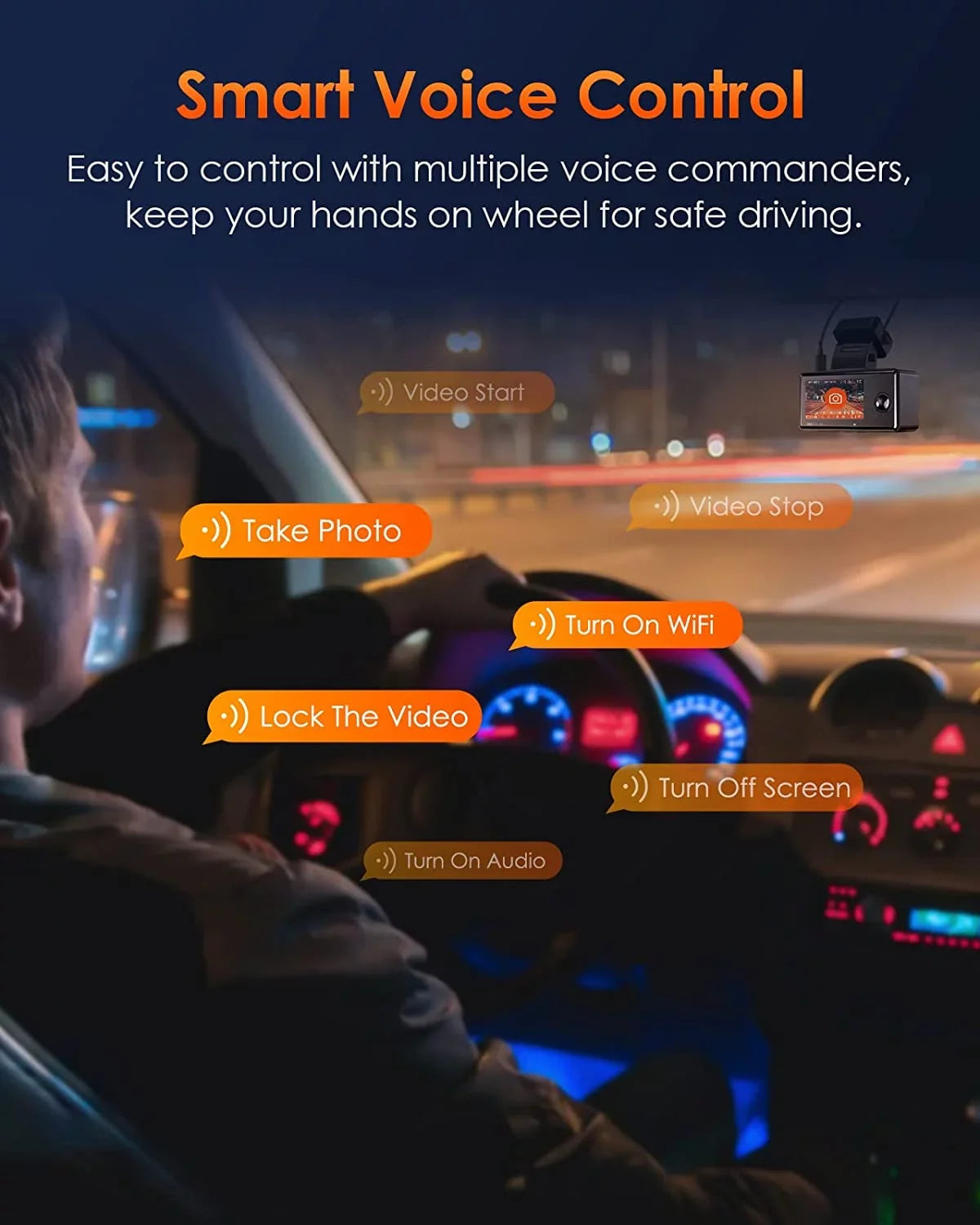 Vantrue E3 2.5K 3 Channel WiFi Dash Cam 1944P+1080P+1080P Front and Rear Inside 3 Way GPS Dash Camera for Car Voice Control IR Night Vision 24 Hrs Parking Mode Motion Detection - Exclusive Design