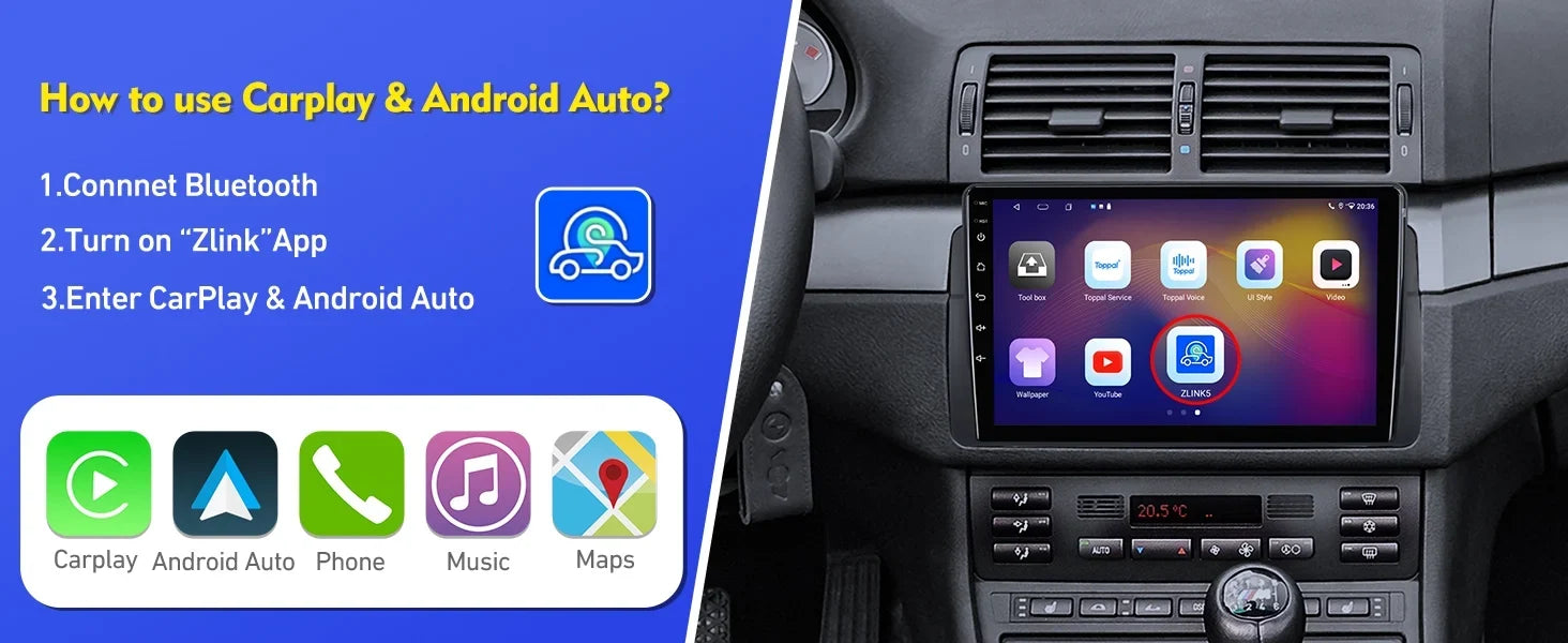 Stylish 6+128G 9-inch Android 12 Double Din Car Stereo for BMW E46/M3/318/320/325/Rover 75/MG ZT Touchscreen Screen QLED Car Radio with Carplay Android Auto SWC Support Backup Camera