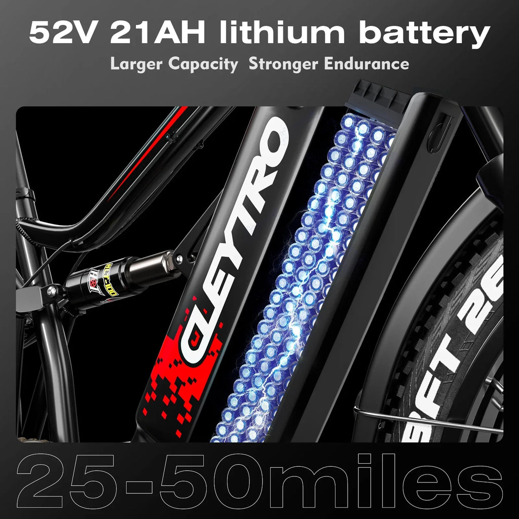 Adult Electric Bike 1500W Electric Bike, 52V 21Ah Removable Battery 26 Inch Fat Tire Off-Road Beach Mountain Electric Bike Full Suspension Dual Hydraulic Disc Brake Commuter Electric Bike 7-Speed Elec - Exclusive Design
