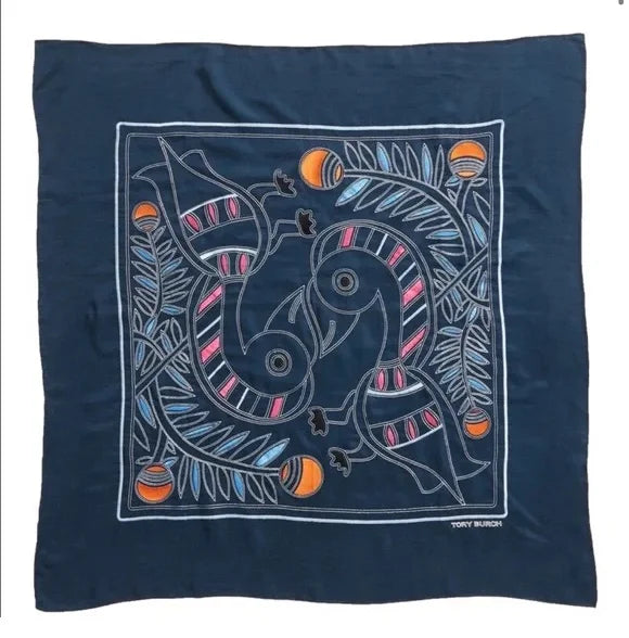 Stylish Women Embroidered Toucan Square Scarf OS
