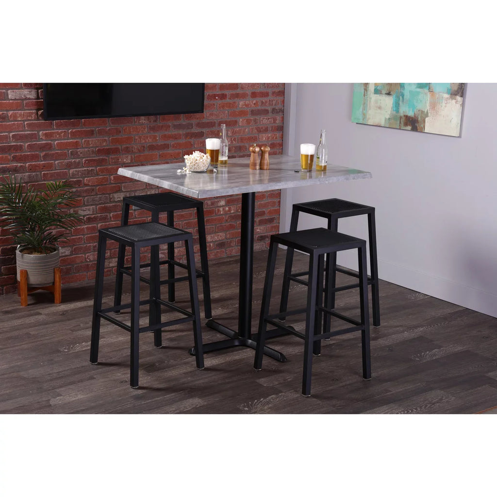 Indoor/Outdoor 42" Tall OD211 Black Table Base with 30" x 30" Foot and 30" x 30" Square Indoor/Outdoor White Marble Top by the Holland Bar Stool Co. - Exclusive Design