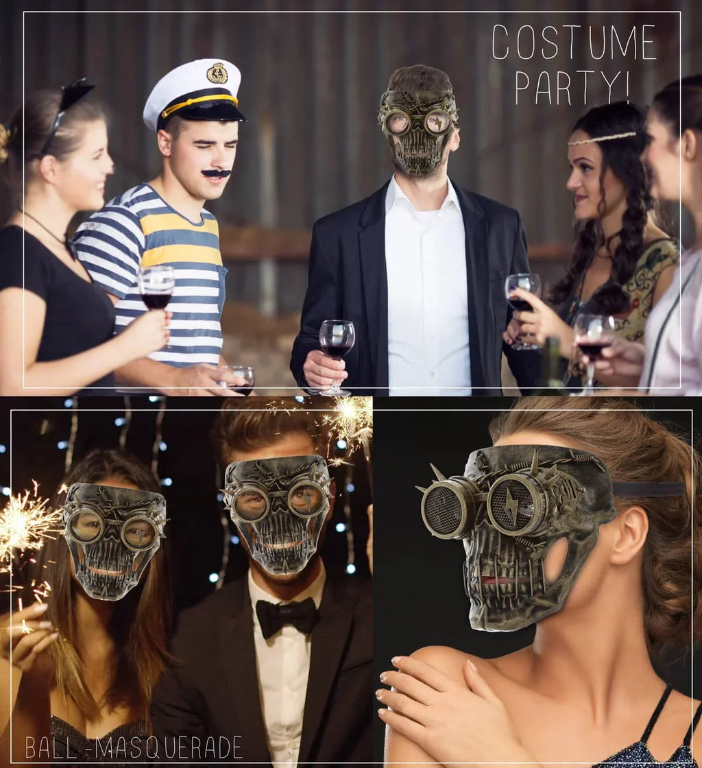 Stylish Attitude Studio Steampunk Wired Skeleton Full Face Mask Goggles Costume - Gold