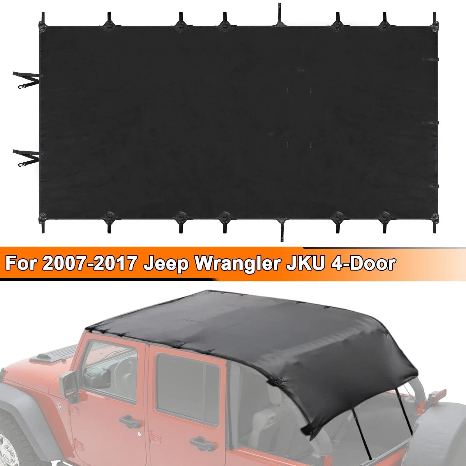 Stylish Soft Top Bikini Top Cover for Jeep Wrangler JK 2007-2017 2-Door Extended PU Leather Anti-UV Top Roof Black