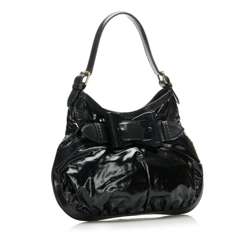 Pre-Owned Gucci Ribbon Handbag Hobo Bag 189885 Black Patent Leather Ladies GUCCI (Good)