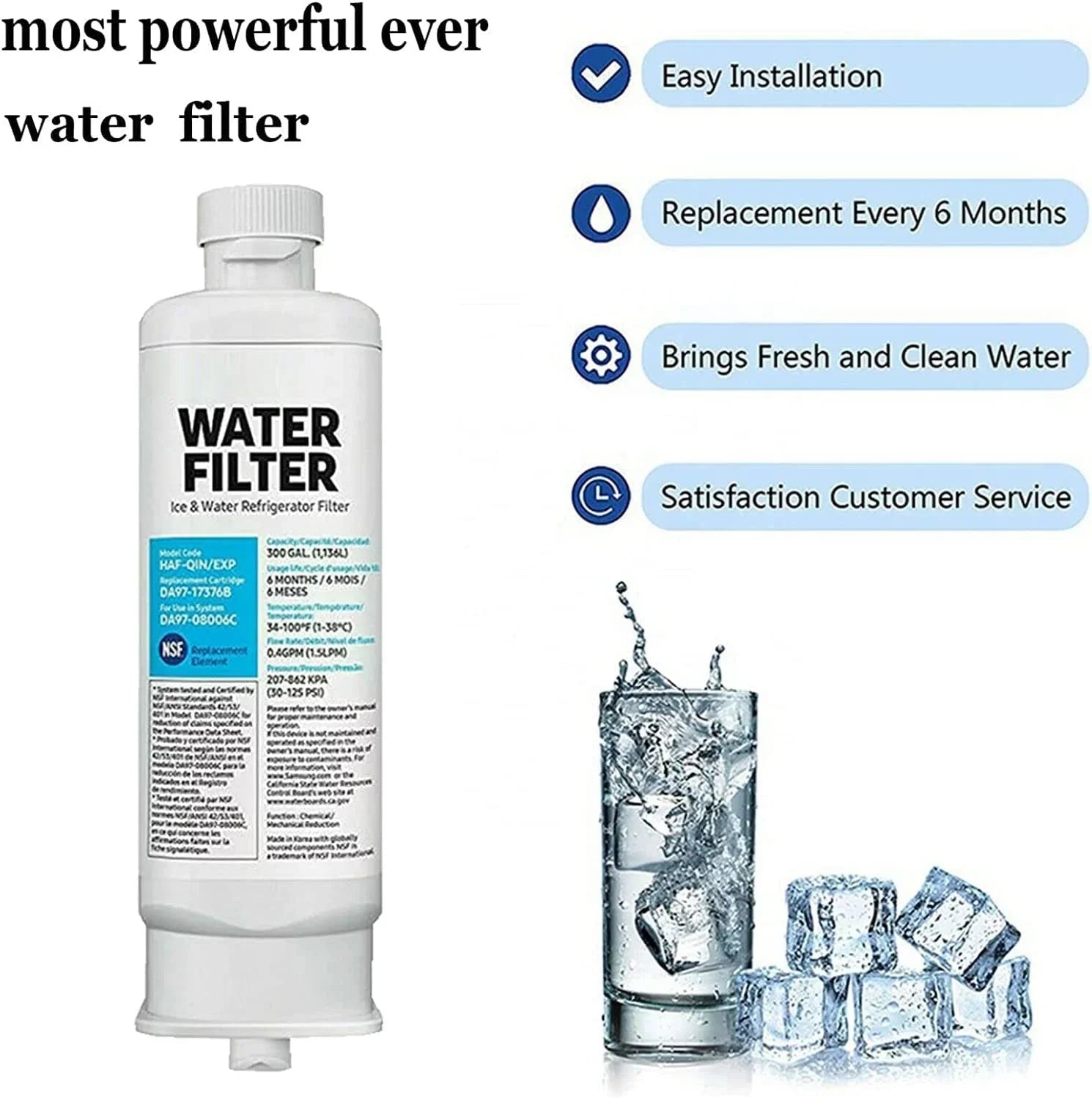 Samsumg DA97-17376B DA9717376B Refrigerator Water Filter Replacement for HAF-QIN/EXP, HAF-QIN RF23M8070SG,3-Pack (Packaging May Vary) - Exclusive Design