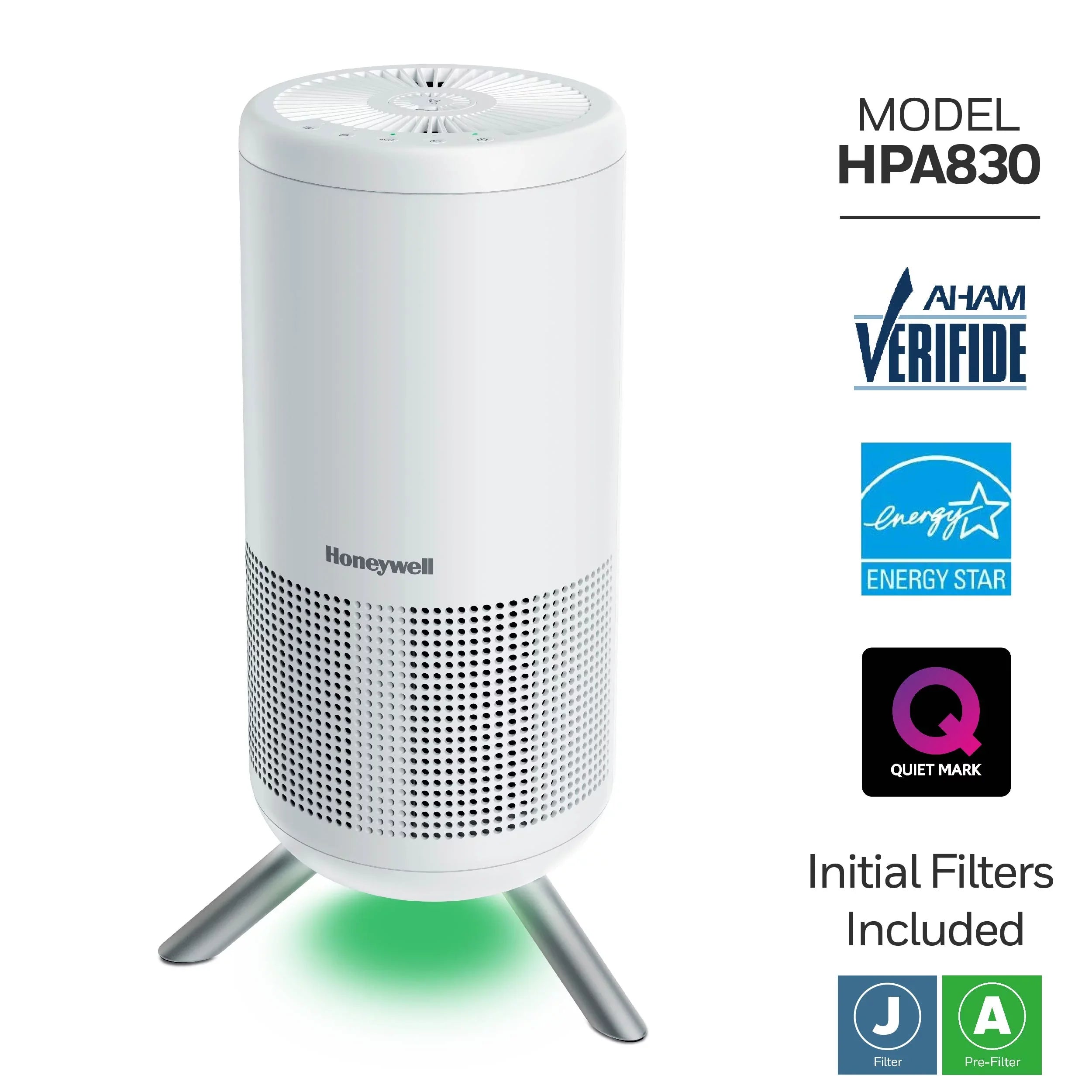 Stylish Honeywell Designer Series HEPA Air Purifier Tower, 190 sq ft, White, HPA830W