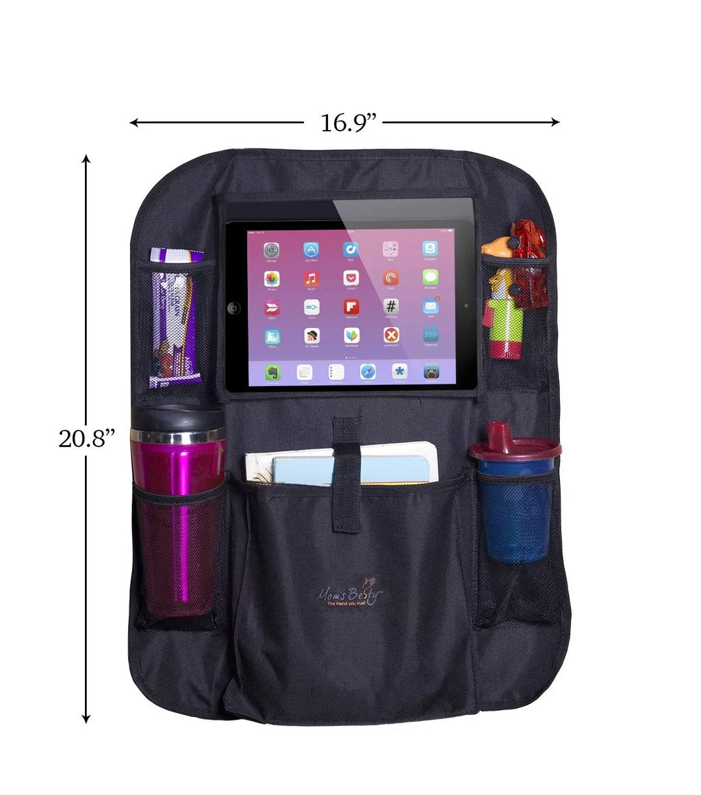 Mom's Besty Car Back Seat Organizer for Kids and Toddlers - Touch Screen Tablet Holder for Android & iOS Tablets - Multipurpose Use as Auto Seat Back Protector, Kick Mat, Car Organizer - Exclusive Design