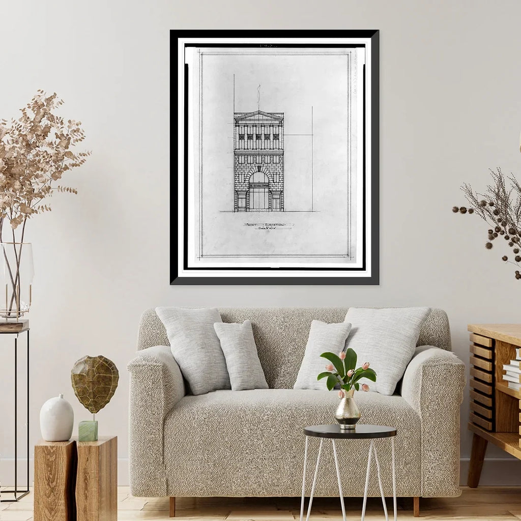 Historic Framed Print, [Two office buildings for B.F. Saul (15th Street, N.W., Washington, D.C.). Front elevation] - 2, 17-7/8" x 21-7/8"