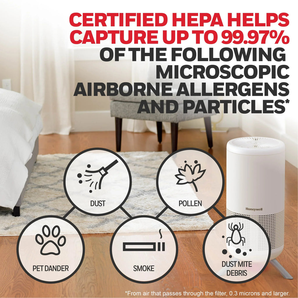 Stylish Honeywell Designer Series HEPA Air Purifier Tower, 190 sq ft, White, HPA830W