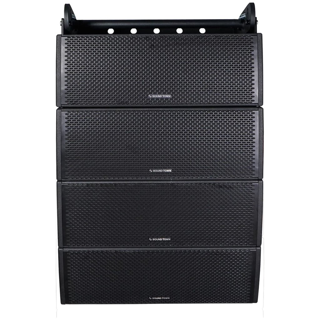 Sound Town All-Weather 4 x Dual 8â Water-Resistant Passive Line Array System with 3â Titanium Compression Drivers, Full Range/Bi-amp Switchable, Black (ZETHUS-IP208X4)