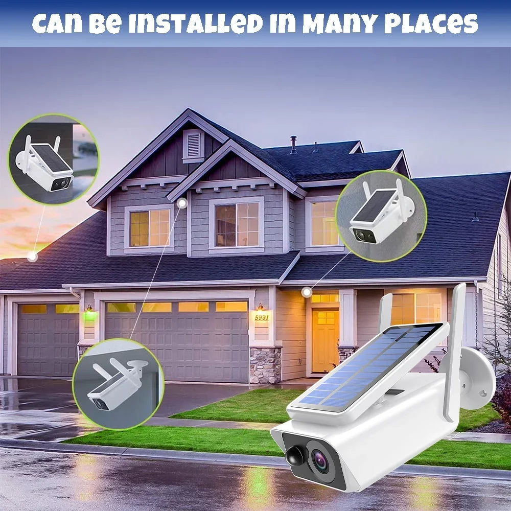 Stylish Security Cameras Wireless Outdoor, DFITO Solar Security Camera Outdoor with Solar Panel, PIR Detection, 2-Way Talk, Night Vision,Waterproof, White