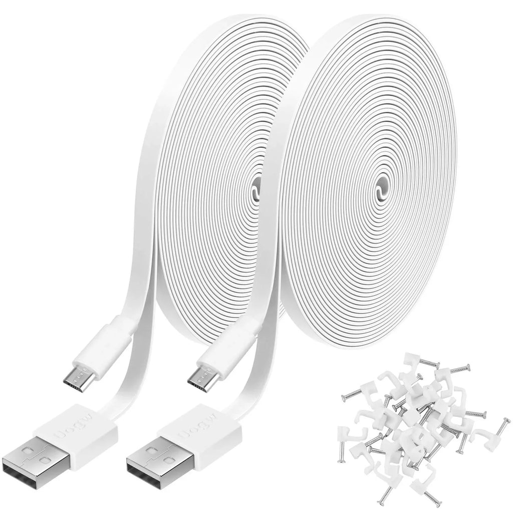 2 Pack 20FT Power Extension Cable Compatible with Yi Home Camera Wyze v3,Blink,USB to ro USB Durable Charging