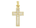 Stylish 14K Yellow Gold Diamond Baguette Cross 1.25" 0.4CT